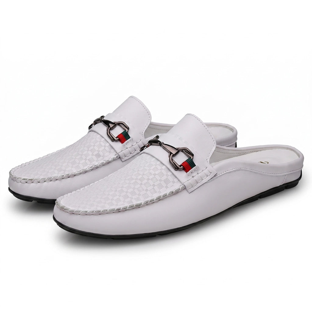 White Julian Vance Buckle Mules 1
