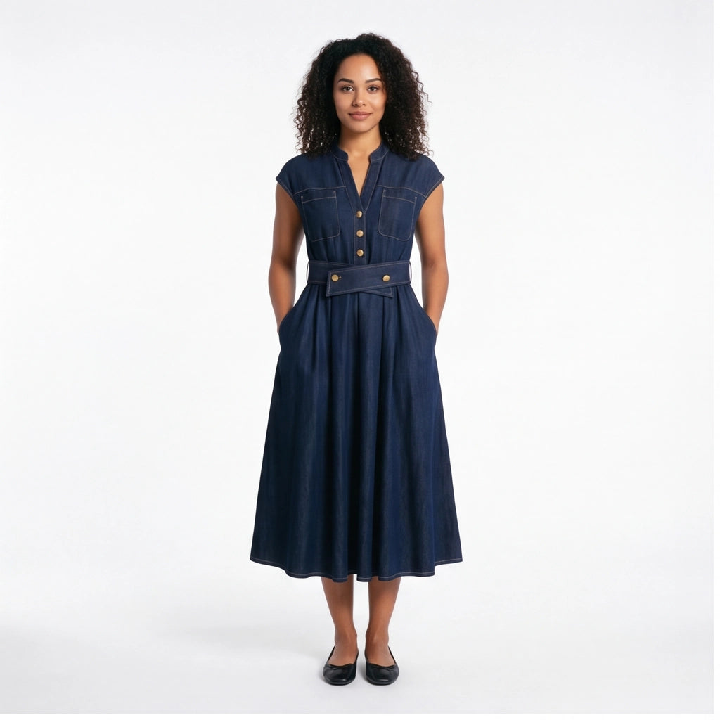 Dark Blue Chloe Vance Denim Midi Dress 4