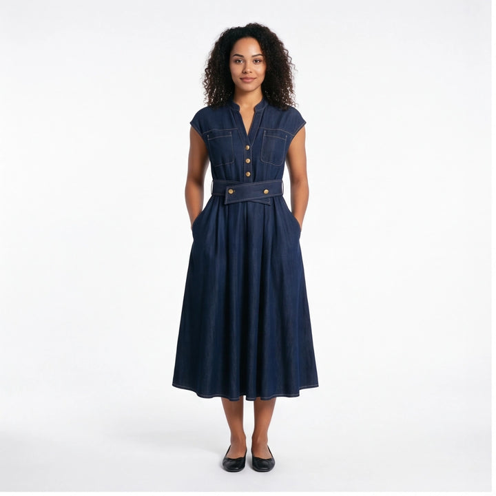 Dark Blue Chloe Vance Denim Midi Dress 4