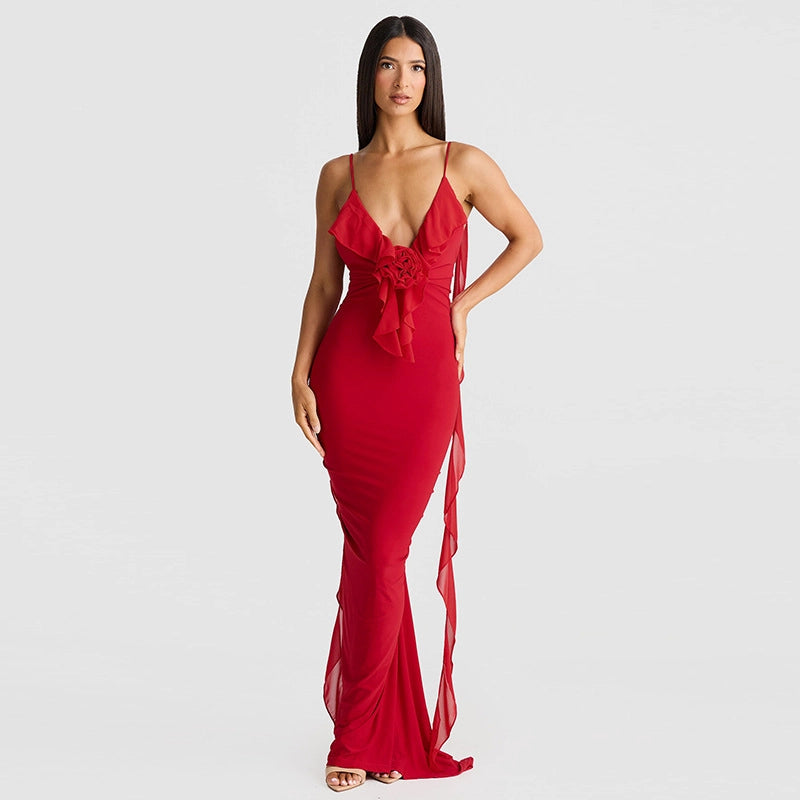 Elena V-Neck Fishtail Gown 1