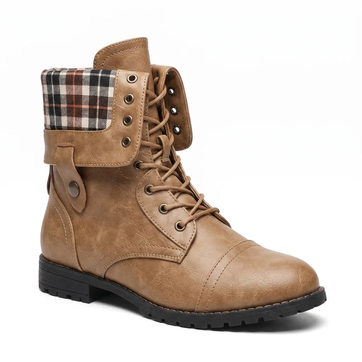 Women's Beige Lucinda Chunky Lace Up Boots