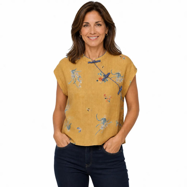 Women's Yellow Drake Cotton Button Top