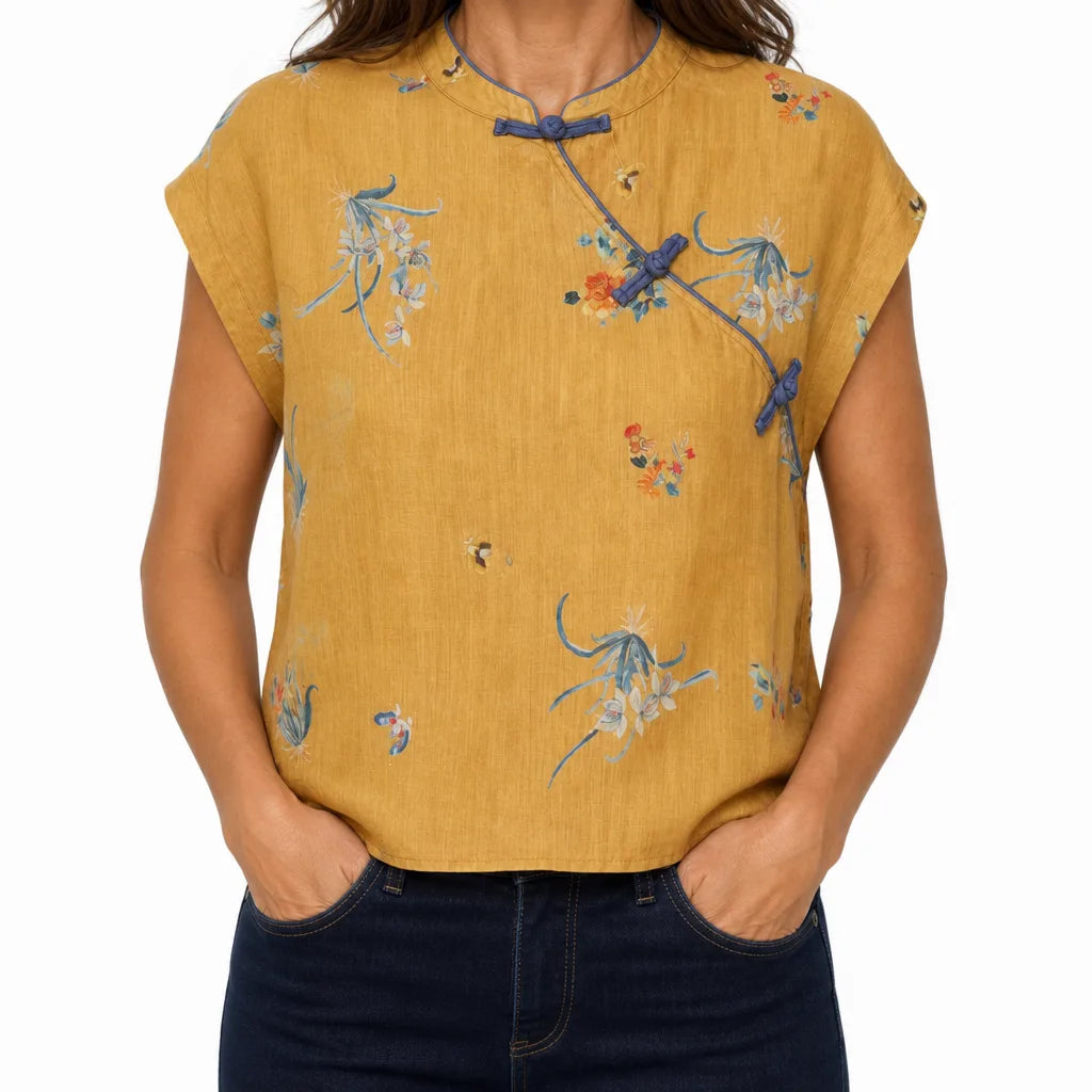 Abigail Floral Blouse - Color:Yellow;Size:S