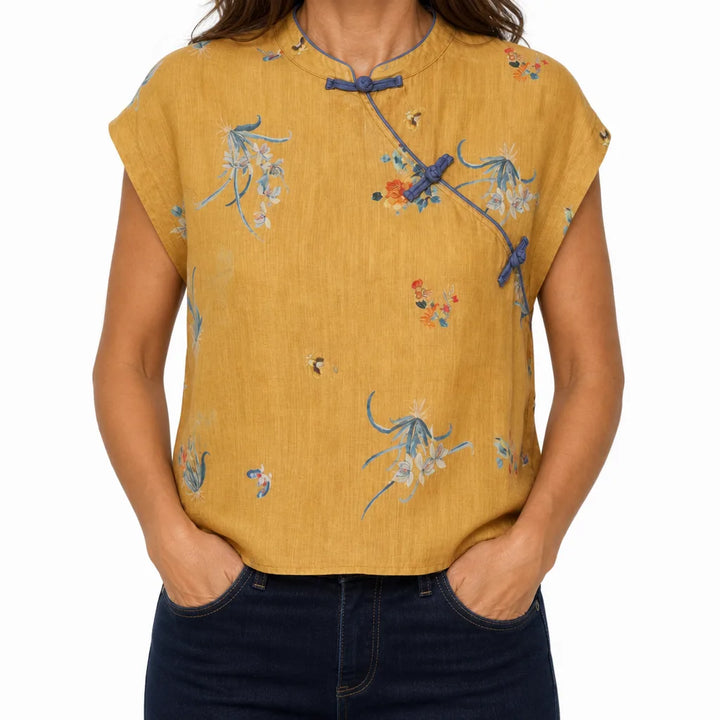 Abigail Floral Blouse - Color:Yellow;Size:S