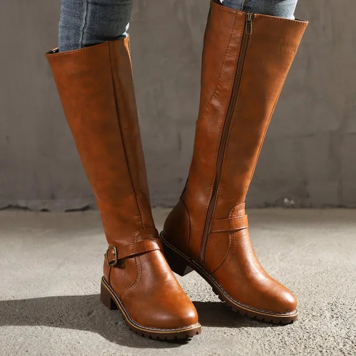 Abigail | Women's Orthopedic Buckle Riding Boots  - Color:Brown;Size:35
