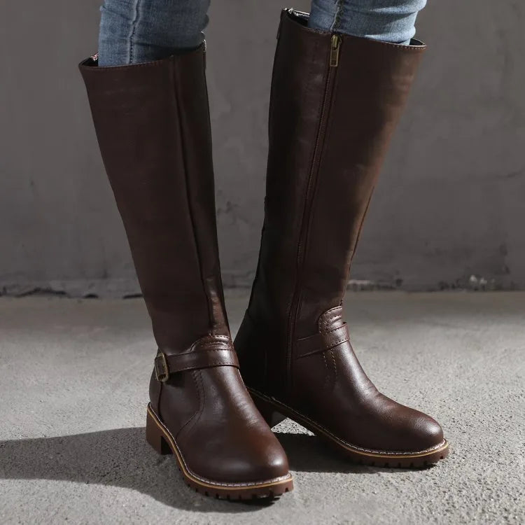 Abigail | Women's Orthopedic Buckle Riding Boots  - Color:Dark Brown;Size:35