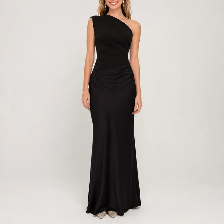 Adaline |  Elegant Asymmetric Evening Gown - Color:Black;Size:S