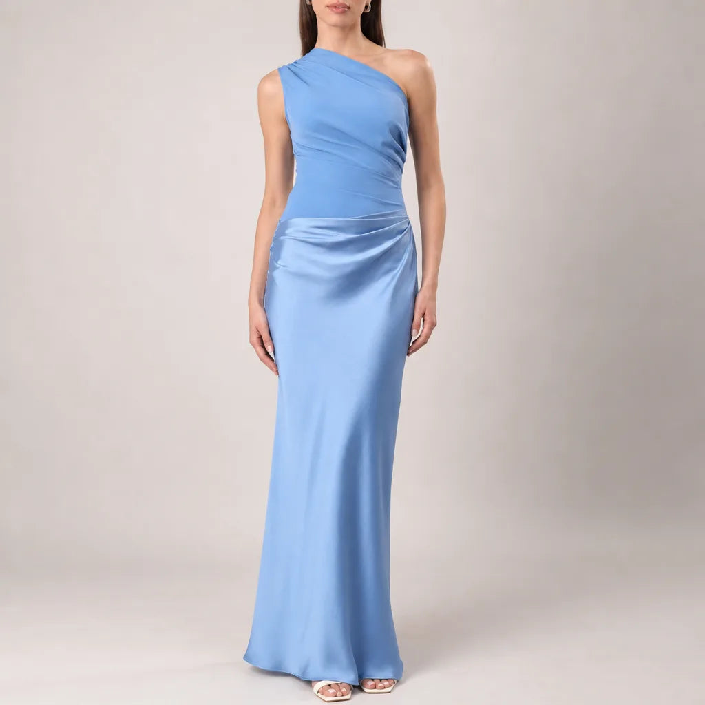Adaline |  Elegant Asymmetric Evening Gown - Color:Blue;Size:S