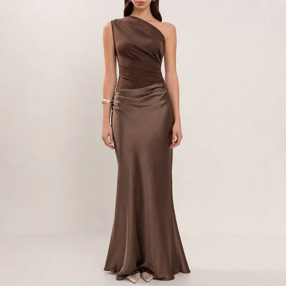 Adaline |  Elegant Asymmetric Evening Gown - Color:Brown;Size:S