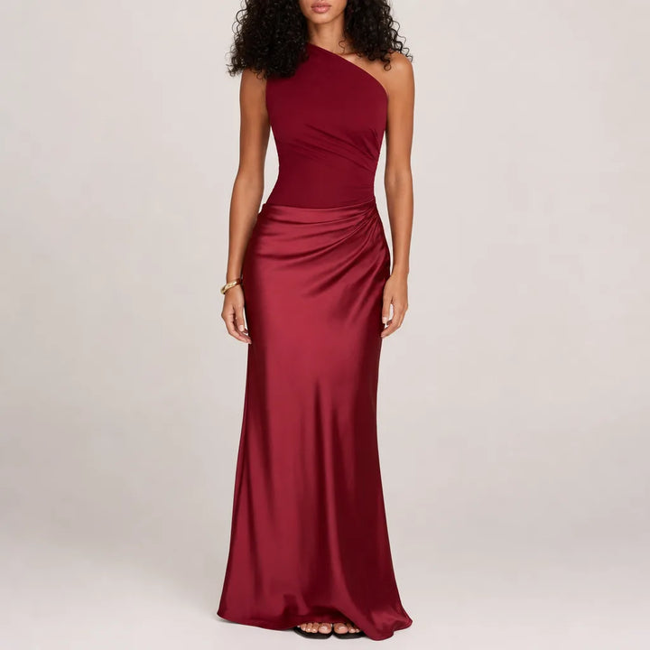 Adaline |  Elegant Asymmetric Evening Gown - Color:Red;Size:S