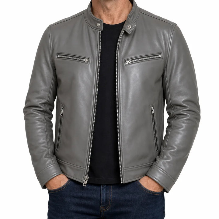 Adrian | Men's Fall Leather Jacket - Color:Gray;Size:XS