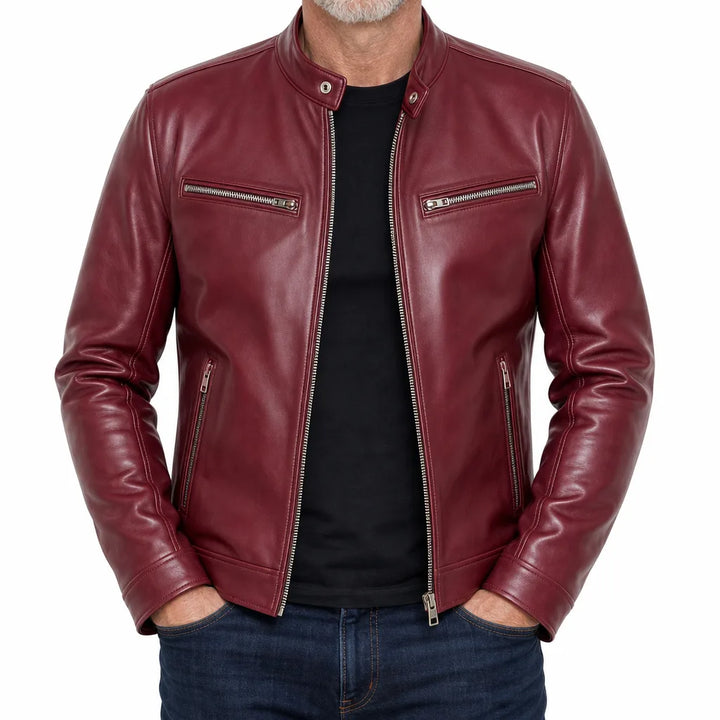 Adrian | Men's Fall Leather Jacket - Color:Red;Size:XS