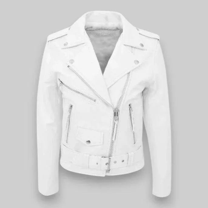 Adrian | Men's Moto Bomber Jacket  - Color:White;Size:S