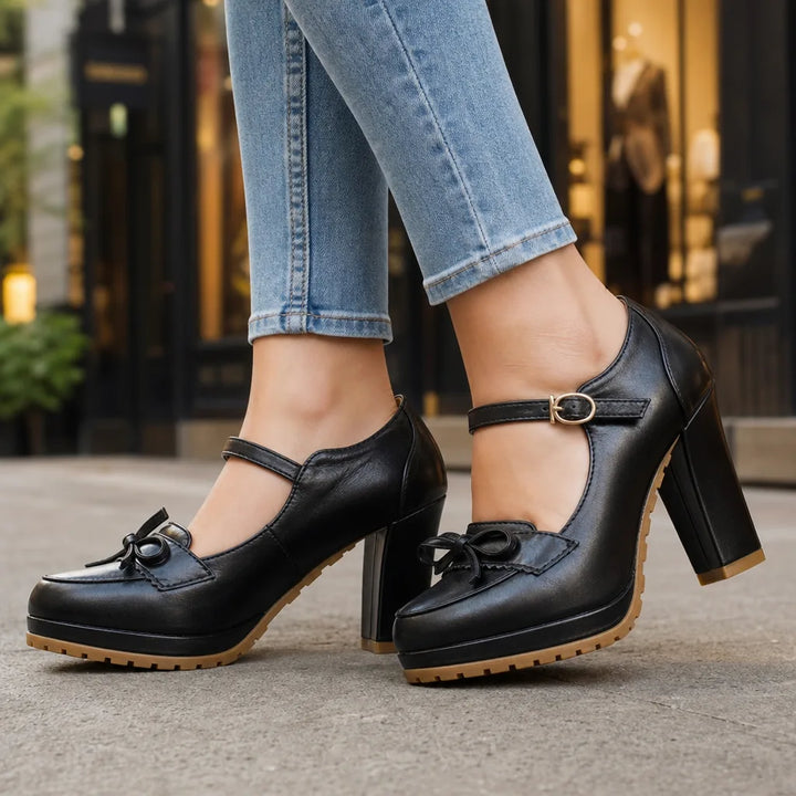 Adriana | Women's Bow-Tie Mary Jane Heels - Color:Black;Size:35