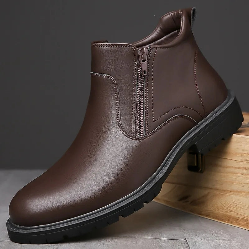 Aidan | Men's Side-Zip Ankle Boots  - Color:Dark Brown;Size:38