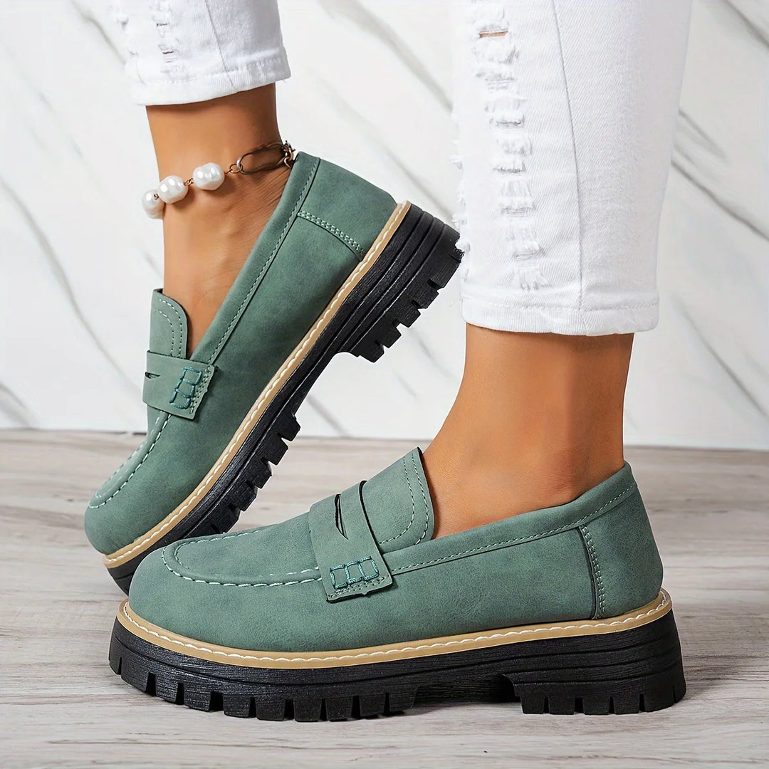 Alaira | Women's Orthopedic Heeled Loafers - Color:Green;Size:36