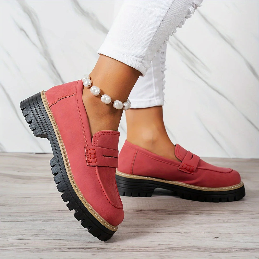 Alaira | Women's Orthopedic Heeled Loafers - Color:Red;Size:36