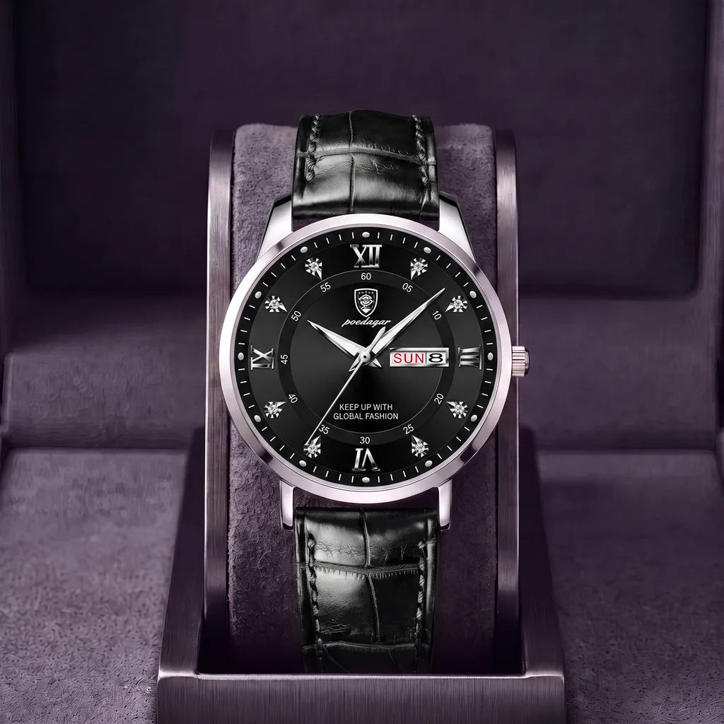 Alden | Mens Vintage Leather Watch - Color:Black