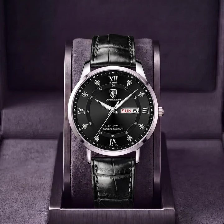 Alden | Mens Vintage Leather Watch - Color:Black