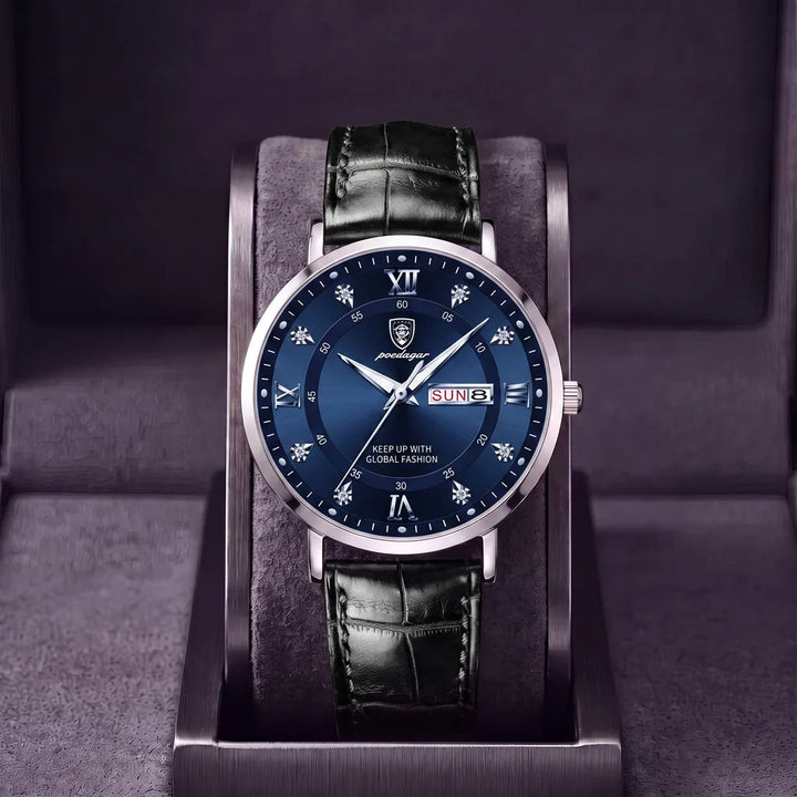 Alden | Mens Vintage Leather Watch - Color:Black/Blue