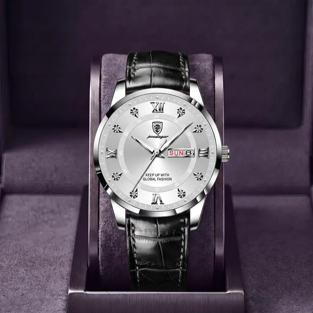 Alden | Mens Vintage Leather Watch - Color:Black/White