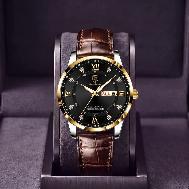 Alden | Mens Vintage Leather Watch - Color:Brown/Black