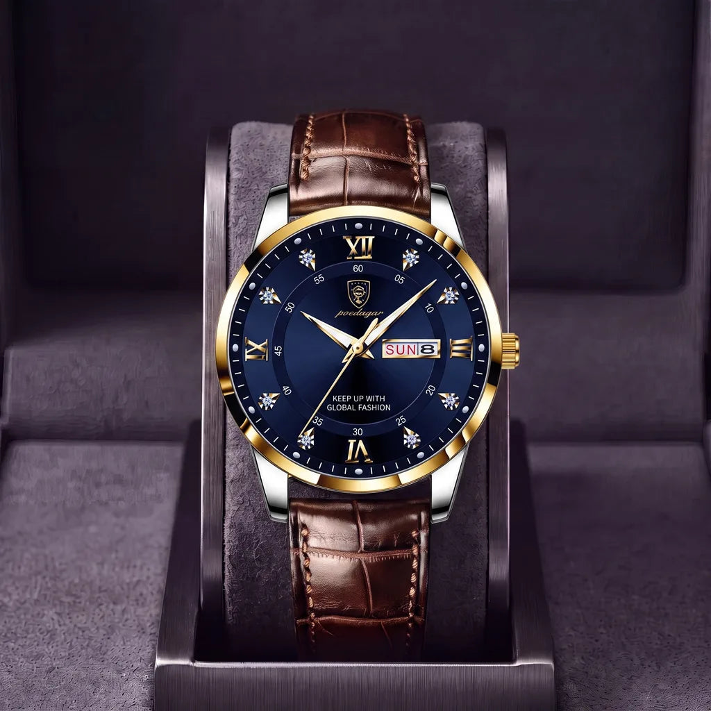 Alden | Mens Vintage Leather Watch - Color:Brown/Blue