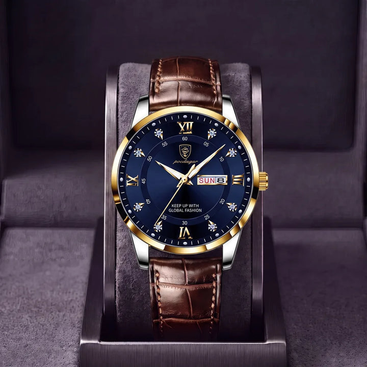 Alden | Mens Vintage Leather Watch - Color:Brown/Blue