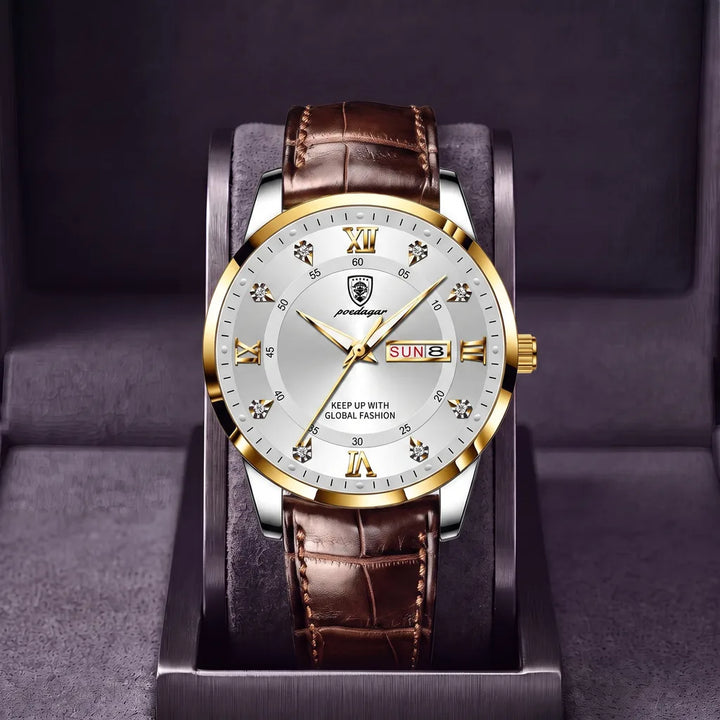 Alden | Mens Vintage Leather Watch - Color:Brown/White