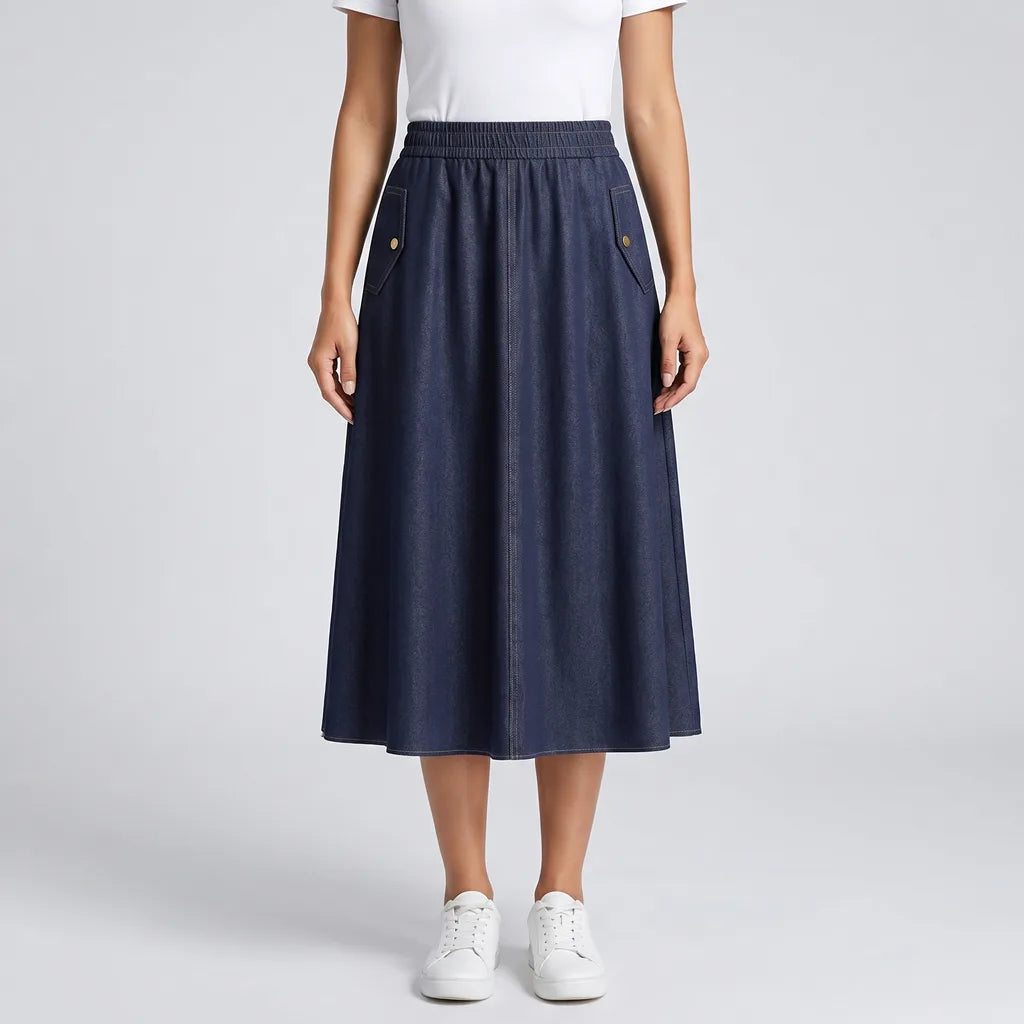Women's Blue Alessandra A Line Midi Skirt