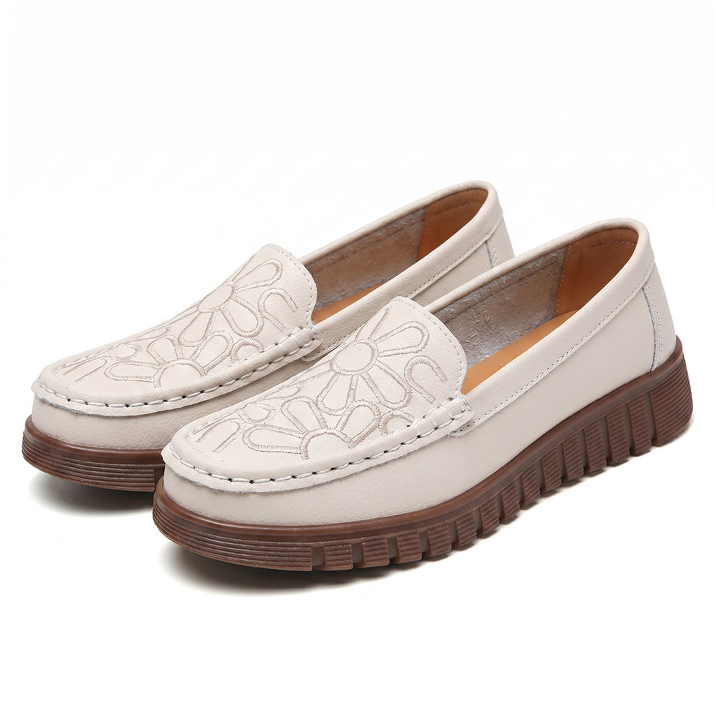 Alessia Leather Slip-On Loafers - Color:Off-white;Size:35