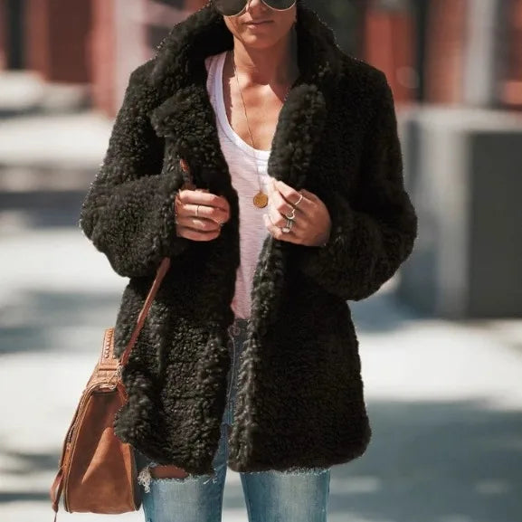Alessia | Women's Soft Teddy Coat  - Size:XS;Color:Black