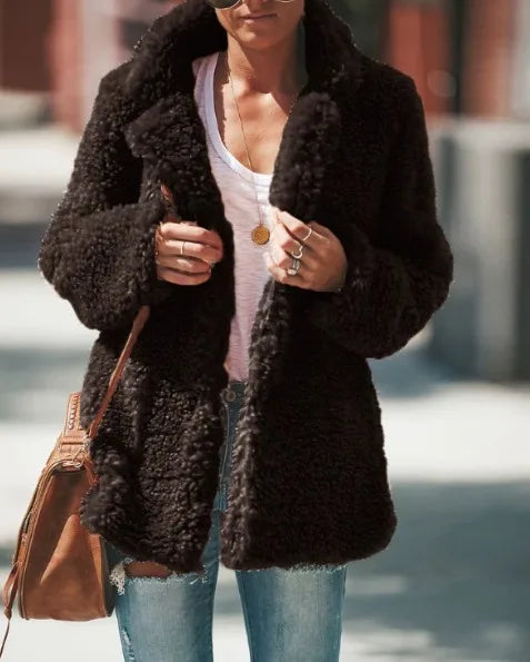 Alessia | Women's Soft Teddy Coat  - Dark Coffee