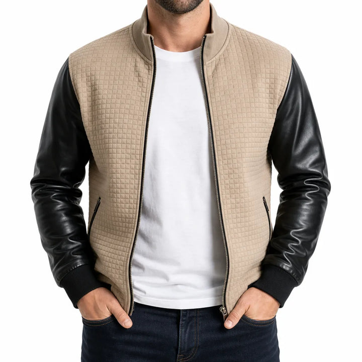 Alexander | Men's Color-Block Bomber Jacket  - Color:Beige;Size:XS