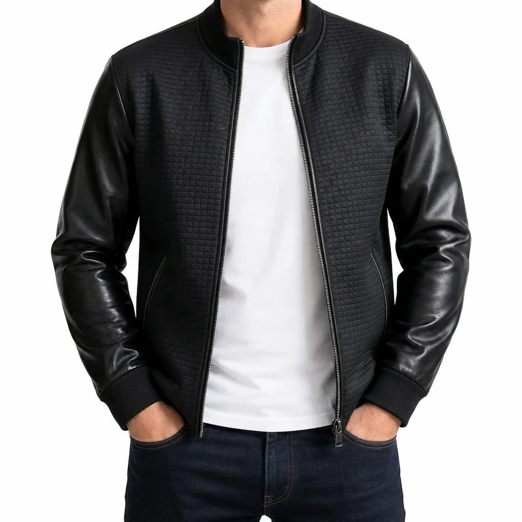 Alexander | Men's Color-Block Bomber Jacket  - Color:Black;Size:XS