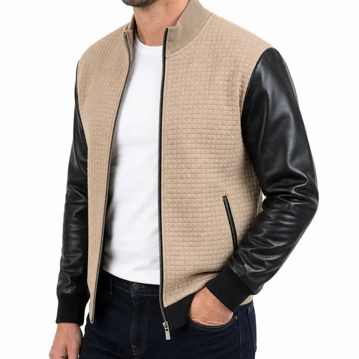 Men's Beige Gwendolyn Contrast Bomber Jacket
