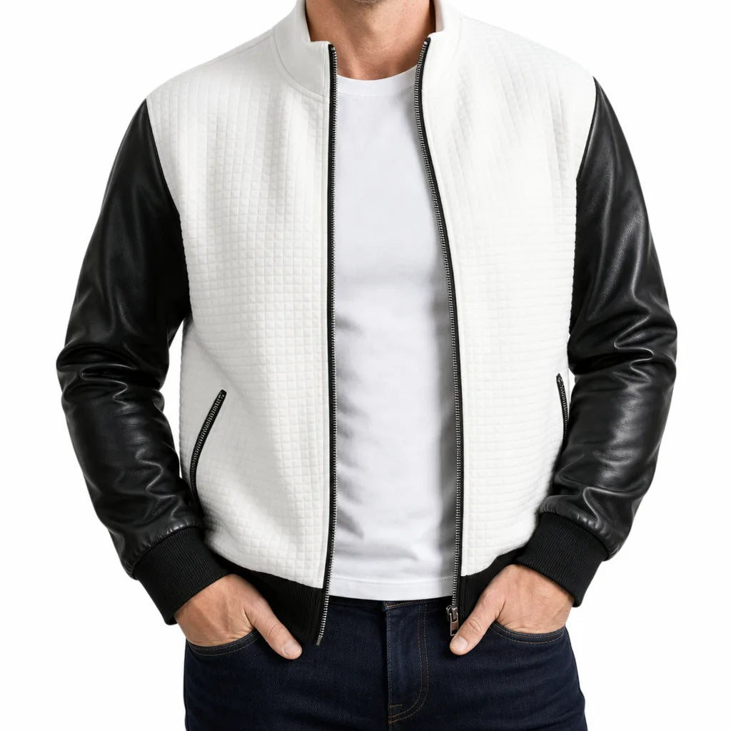 Alexander | Men's Color-Block Bomber Jacket  - Color:White;Size:XS
