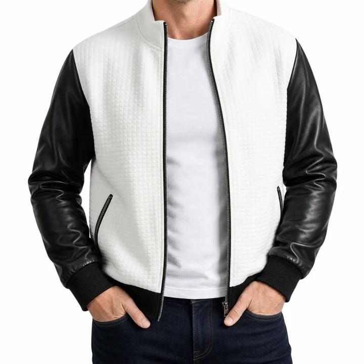 Alexander | Men's Color-Block Bomber Jacket  - Color:White;Size:XS