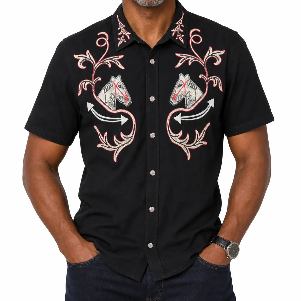 Alfie | Cowboy Western Style Shirt - Color:Black;Size:XS