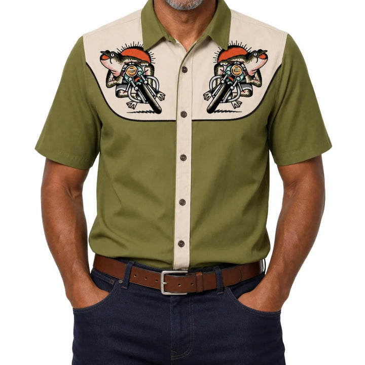 Alfie | Cowboy Western Style Shirt - Color:Dark Green;Size:XS