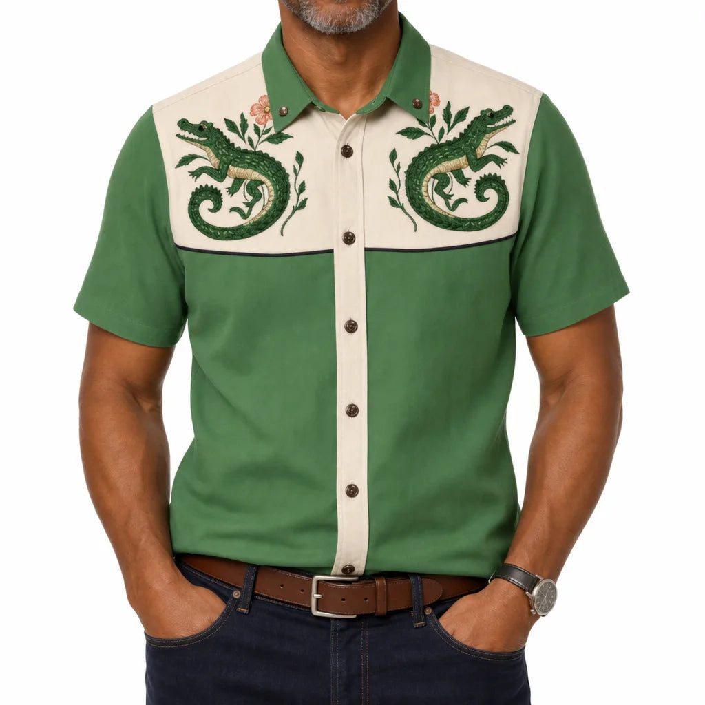 Alfie | Cowboy Western Style Shirt - Color:Green;Size:XS