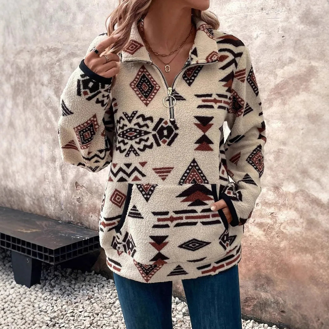 Alice | Women's Western Quarter-Zip Sweater  - Color:Off-White;Size:XS