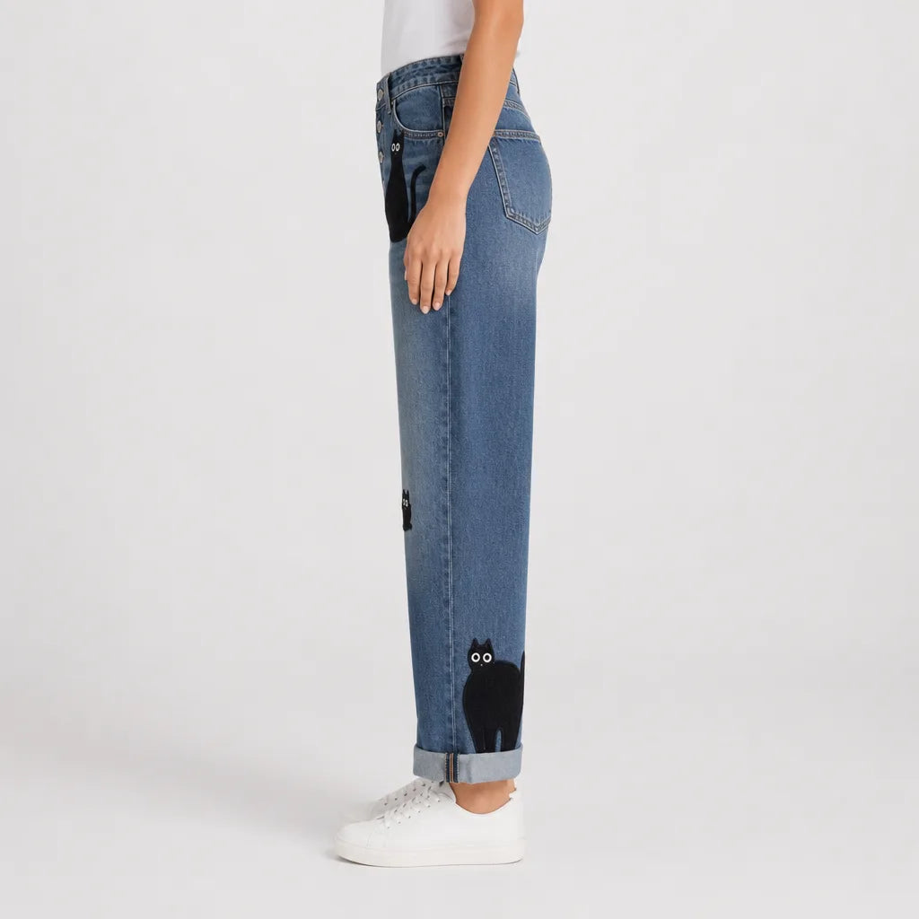 Women's Cat Print 983853-1 London Straight Leg Jeans