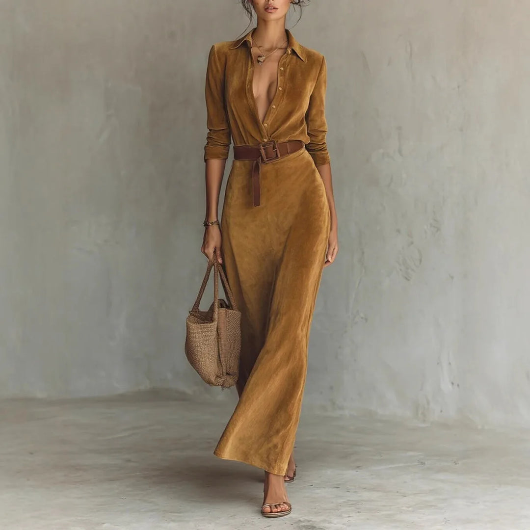 Amani | Women's Vintage Elegant Evening Dress  - Color:Brown;Size:XS