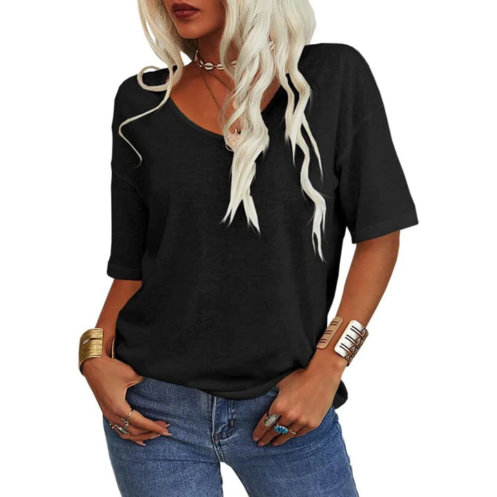 Amara | Women's Relaxed Scoop-Neck T-Shirt   - Color:Black;Size:XS