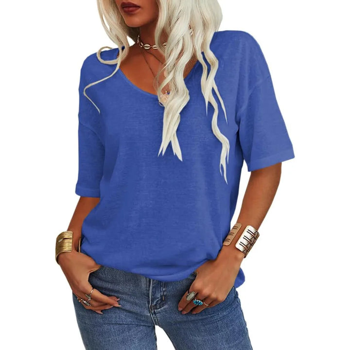 Amara | Women's Relaxed Scoop-Neck T-Shirt   - Color:Blue;Size:XS