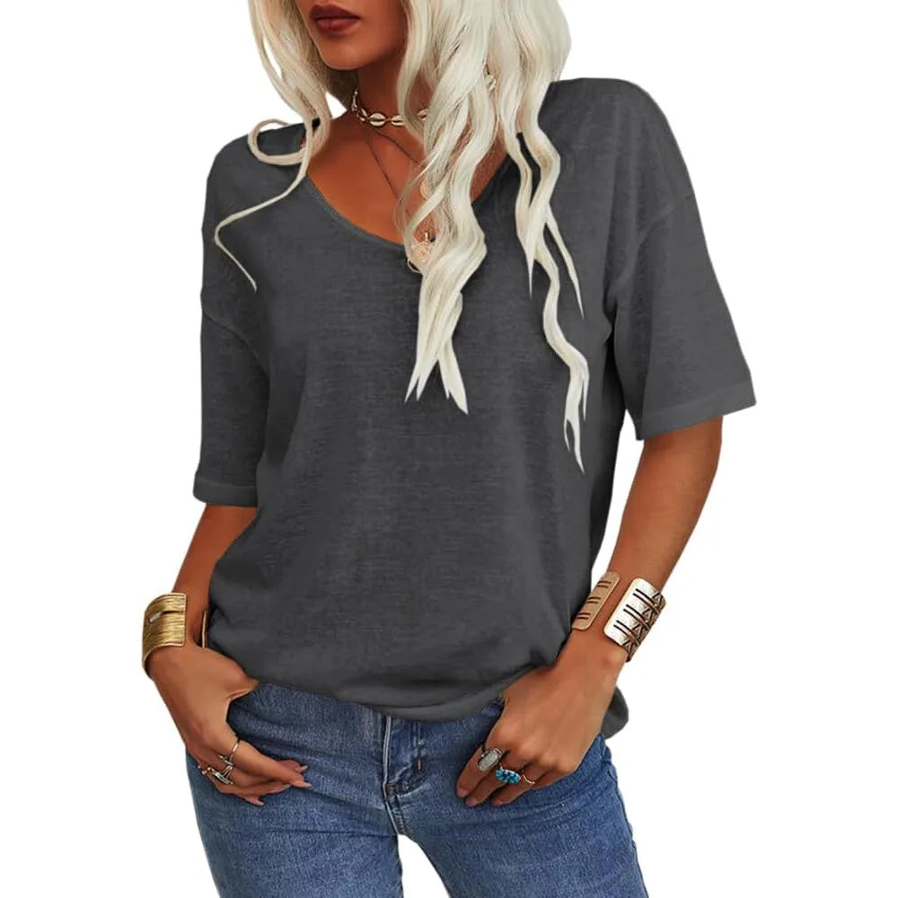 Amara | Women's Relaxed Scoop-Neck T-Shirt   - Color:Gray;Size:XS