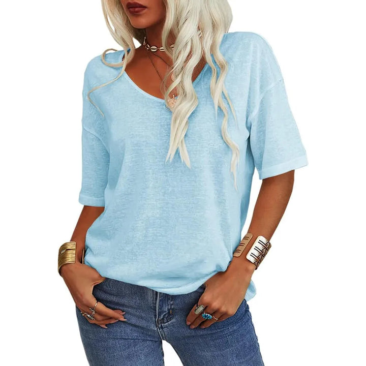 Amara | Women's Relaxed Scoop-Neck T-Shirt   - Color:Light Blue;Size:XS