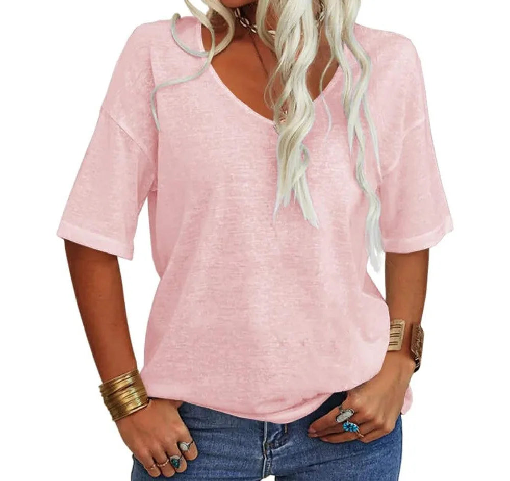 Amara | Women's Relaxed Scoop-Neck T-Shirt   - Color:Pink;Size:XS