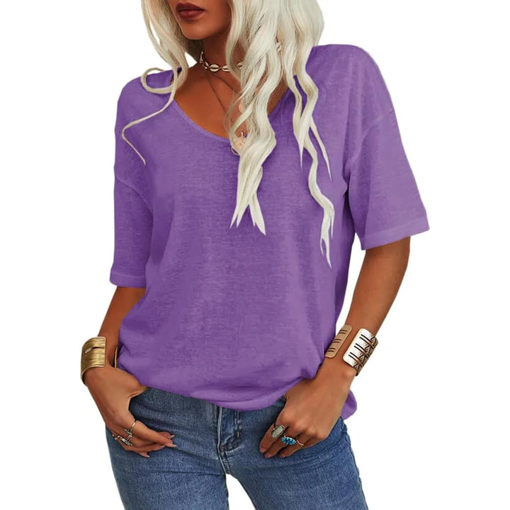 Amara | Women's Relaxed Scoop-Neck T-Shirt   - Color:Purple;Size:XS